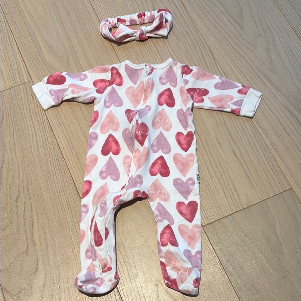 2/$20 Heart Patterned Baby One Piece with Headband